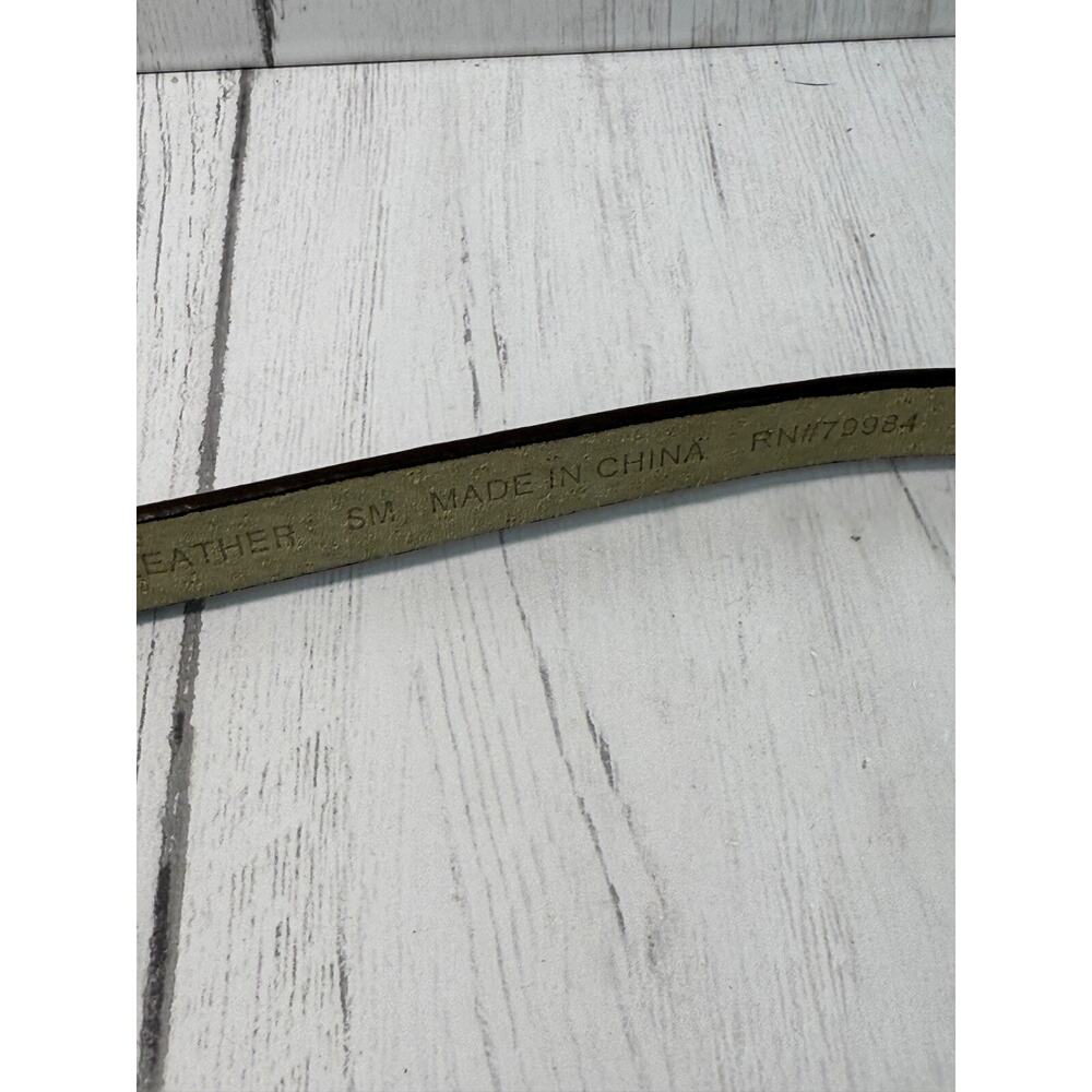 Chico's Hammered Brass Brown Leather Adjustable Belt Artsy Boho Small Medium - Picture 6 of 14